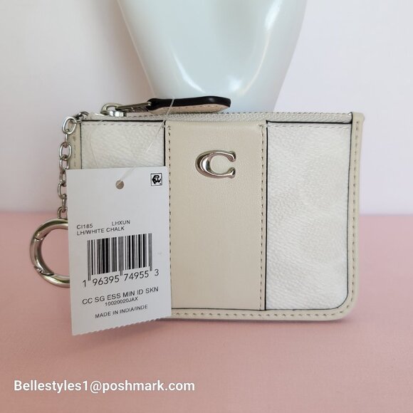 COACH Mini Skinny ID Card Case in Signature Canvas & Leather -White/Chalk color⭐ - Picture 16 of 16